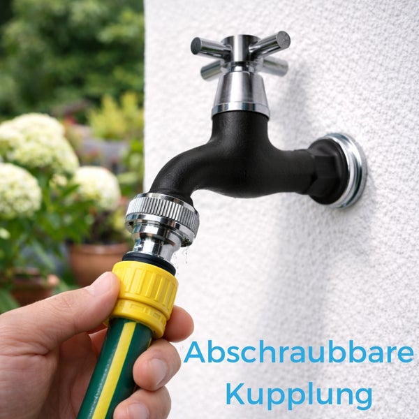 Gartenschlauch mit abnehmbarer Kupplung an einem Wasserhahn