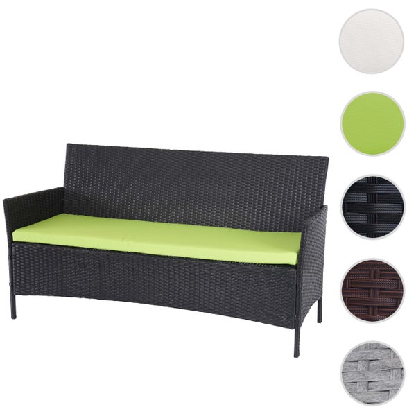 Gartensofa aus Polyrattan mit Sitzkissen und Materialmustern