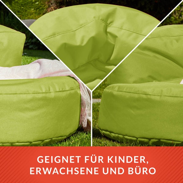 Green Bean Sitzsack Sofa mit Füllmaterial - Lounge im Sitzsack-Design 90x50cm mit ergonomischer Rückenlehne & waschbarem Bezug - Indoor und Outdoor geeignet in Grün