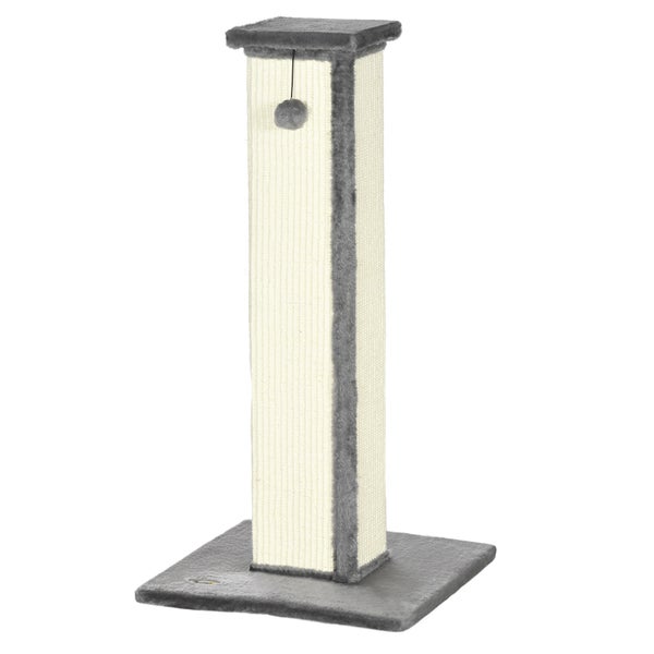 PawHut Kratzstamm, 81cm Kratzsäule, Sisal-Katzenkratzbaum mit Spielball, Kratzbaum für Katzen, Kratzmöbel für Katzen bis 5 kg, Indoor, Grau, Creme