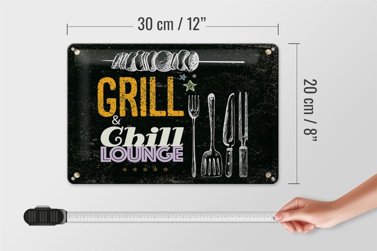 Blechschild Spruch Grill & Chill Fleisch Grillen 30x20cm