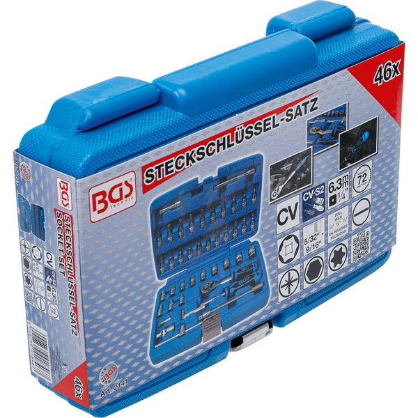BGS Steckschlüssel-Satz Antrieb 6,3 mm (1/4) Zollgrößen 46tlg. - 2141