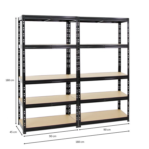 PROREGAL Mega Deal 2x Schwerlastregal Tiger HxBxT 180 x 90 x 45 cm Fachlast 265 kg 5-Ebenen Schwarz
