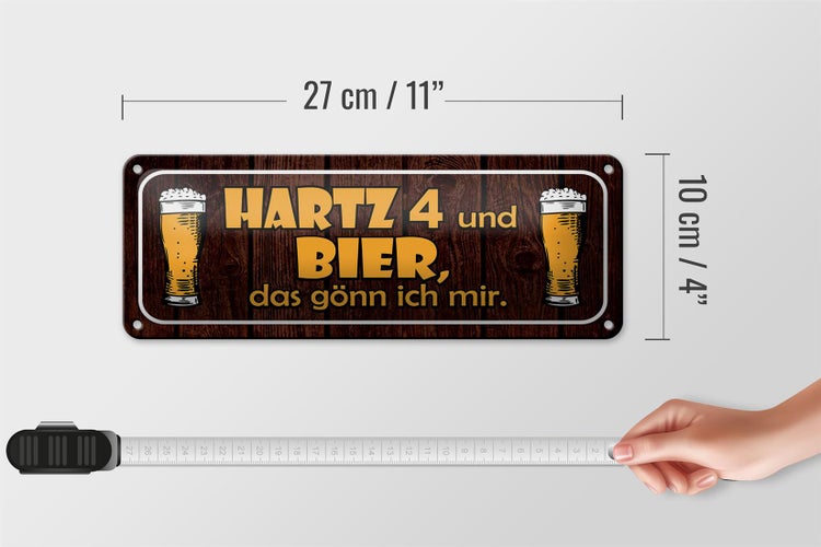 Blechschild Spruch 27x10cm Hartz 4 und Bier gönn ich mir Dekoration
