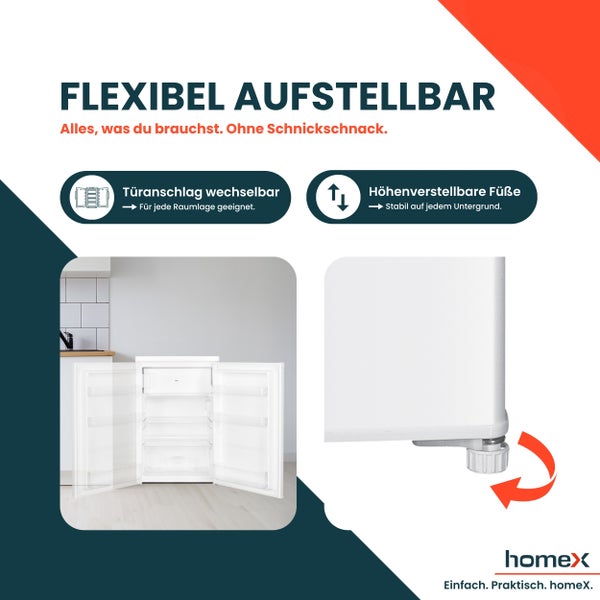 homeX Kühlschrank mit Gefrierfach klein Mini Kühl-Gefrierkombination 109 Liter freistehend 4-Sterne Gefrieren weiß