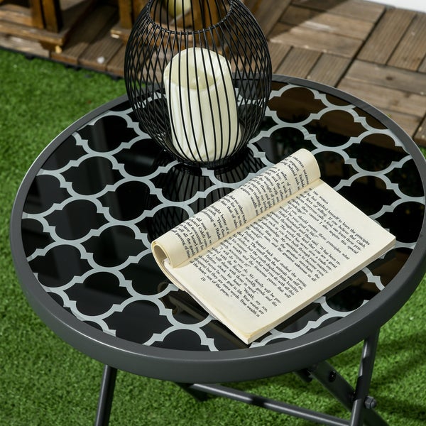 Outsunny Beistelltisch klappbar, Klapptisch aus Glas, kleiner Campingtisch, runder Sofatisch Balkontisch für Balkon Terrasse Wohnzimmer Büro, 45 x 45 x 50 cm, Schwarz