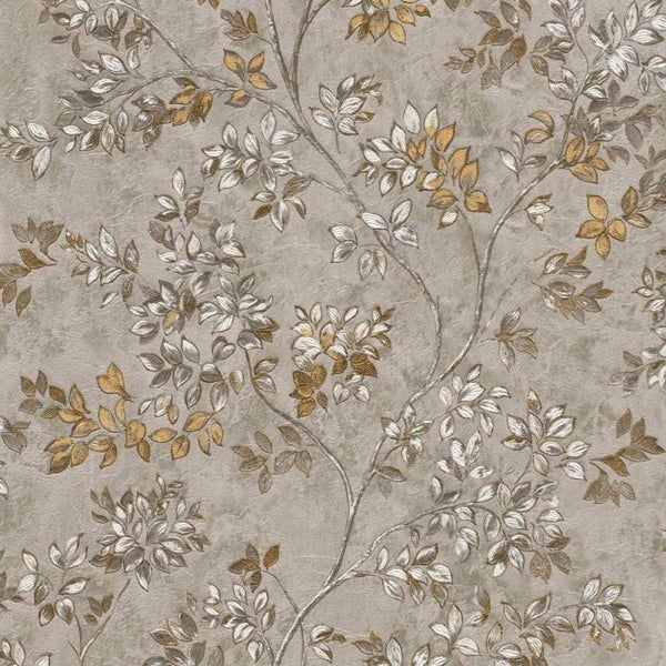 Zambaiti Tapete Blätter Grau - 53 cm x 10 m - 661840