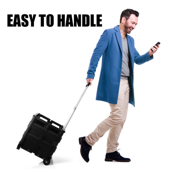 Big Dean Einkaufstrolley mit stabiler Faltbox, sowohl aufgebaut als auch zusammengeklappt dargestellt
