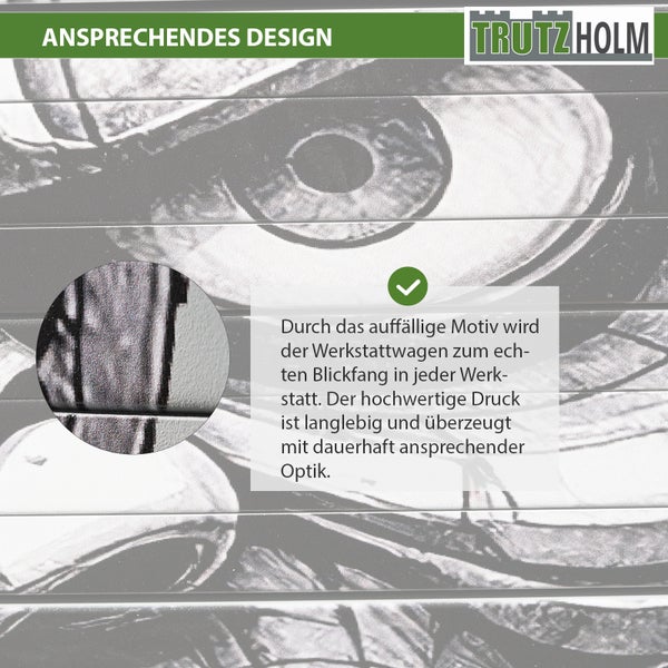 Trutz Holm Werkstattwagen mit auffälligem Motiv und langlebigem hochwertigem Druck für eine ansprechende Optik in der Werkstatt.