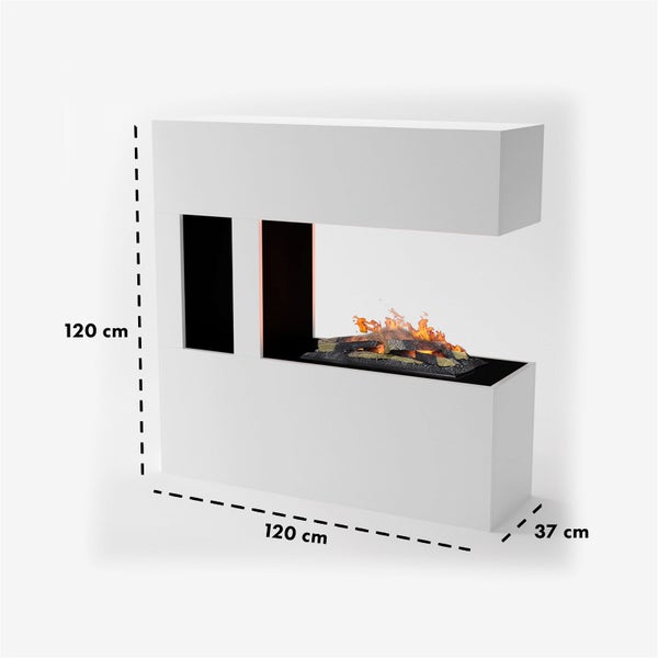 GLOW FIRE Elektrokamin 'Schiller' Pocket | Wasserdampf Kamin mit OMC 600 inkl. Holz in weiß als Raumteiler | HxBxT: 120x120x37 cm