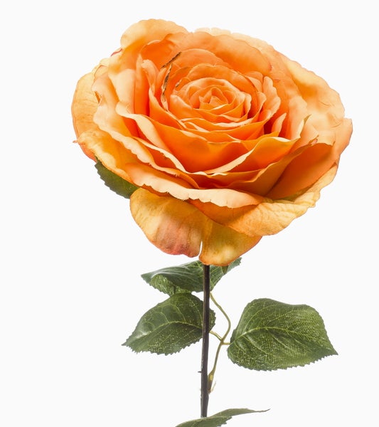 Künstlicher Rosenzweig mit grünen Blättern und strukturiertem Stiel.