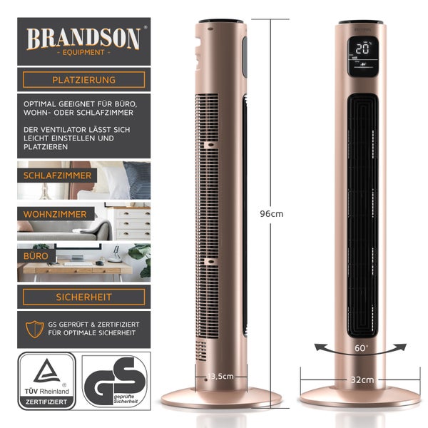 Brandson Turmventilator 96 cm mit Fernbedienung, Oszilation 60°, Standventilator, mobiler Lüfter, Säulenventilator, Ventilator