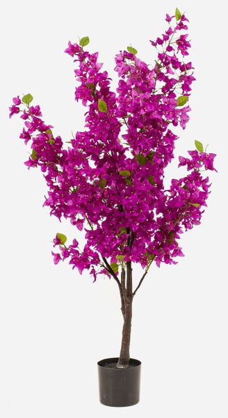 Künstliche Bougainvillea mit pinken Blüten im schwarzen Topf