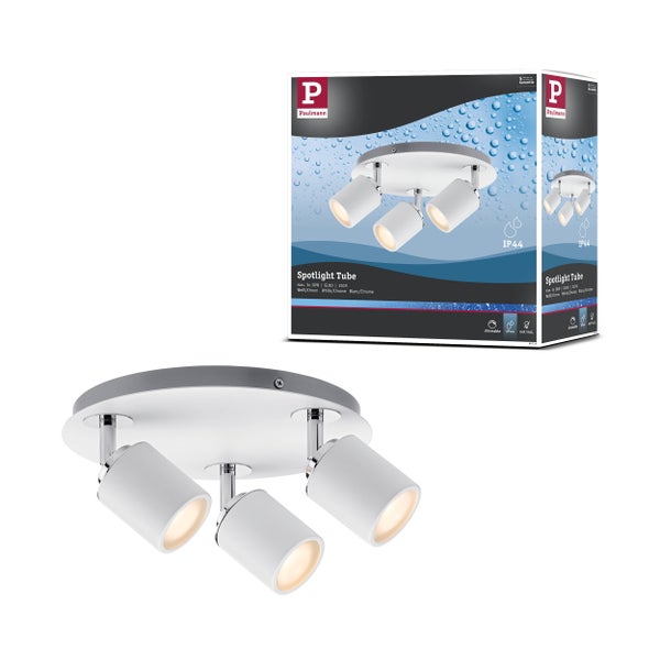 Spotlight Tube IP44 GU10 230V max. 3x10W dimmbar Weiß, Chrom