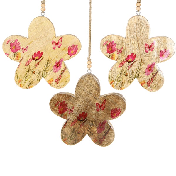 Dekoratives Mobile mit Blumenmotiven aus Holz