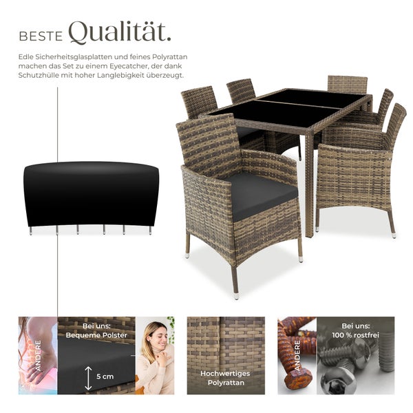 Rattan Sitzgruppe tectake Porto inklusive Schutzhülle für 6 Personen natur/dunkelgrau