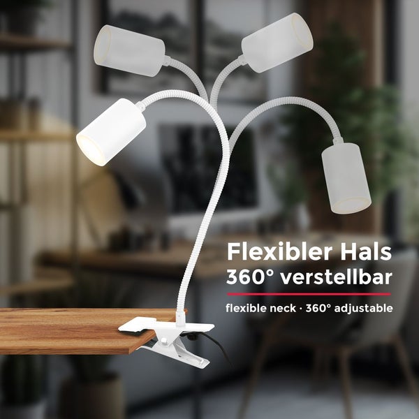 Klemmlampe - 3,5W, 290lm, LED, mit Stecker, schwenkbar, warmweiß, weiß