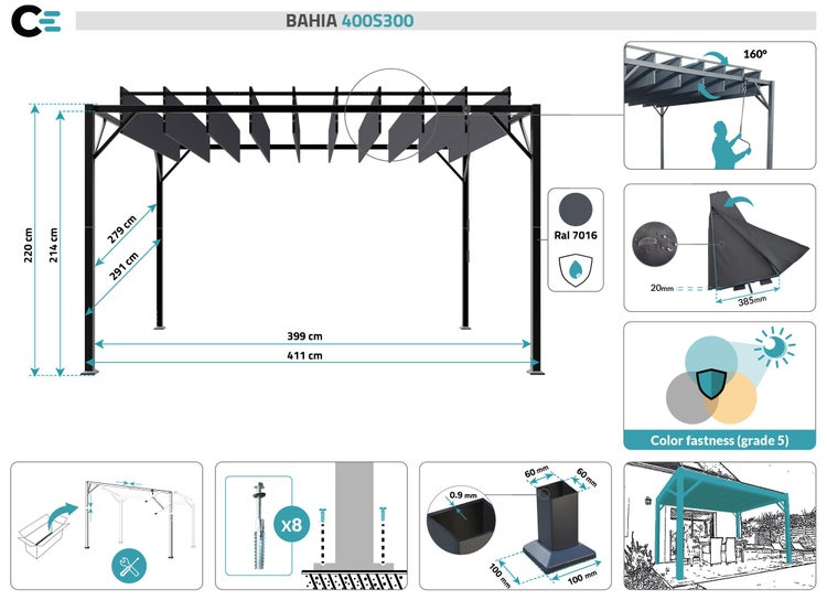 Freistehende Metall-Pergola für den Außenbereich