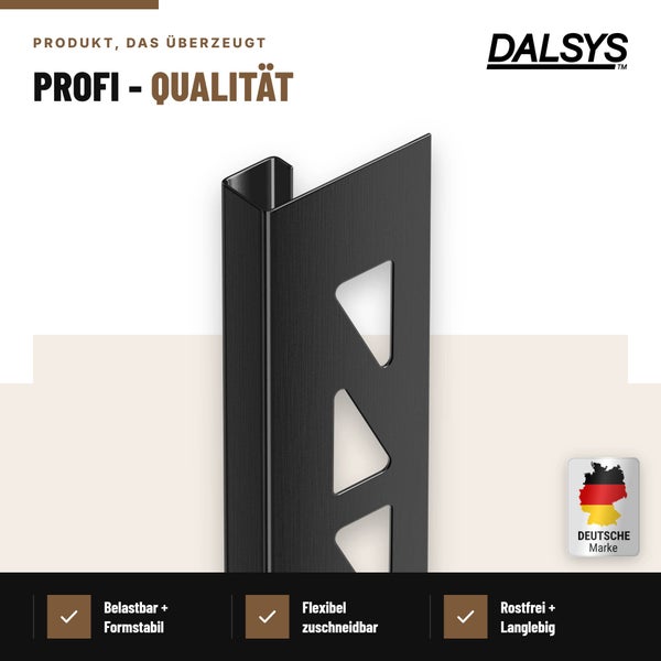 Dalsys Fliesenprofil aus Metall mit dreieckigen Ausstanzungen für eine stabile Fliesenkantenverarbeitung in Profiqualität