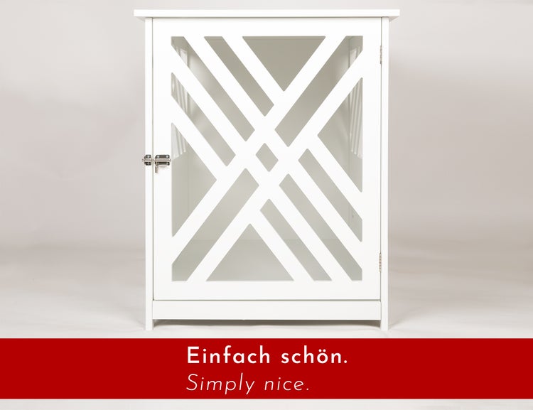 WONDERMAKE® Design Hundekäfig aus Holz für Zuhause Wohnung mit Beistelltisch, Hundebox fürs Wohnzimmer Indoor, 90x60 cm weiß