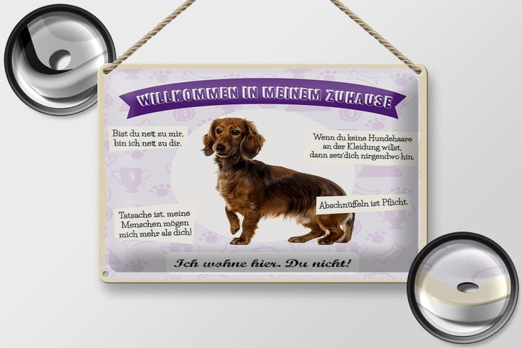 Blechschild Spruch 30x20cm Tiere Dackel willkommen wohne hier