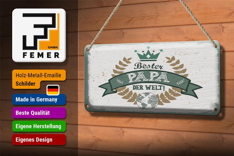 Blechschild Spruch Bester Papa der Welt 27x10cm Dekoration