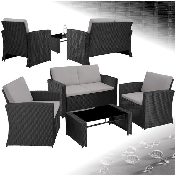 Rattan Lounge tectake Jesolo für 4 Personen mit Sicherheitsglasplatte