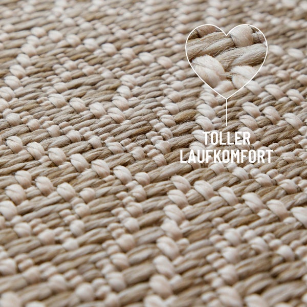 Nahaufnahme der Webstruktur eines Teppichs mit hohem Laufkomfort.