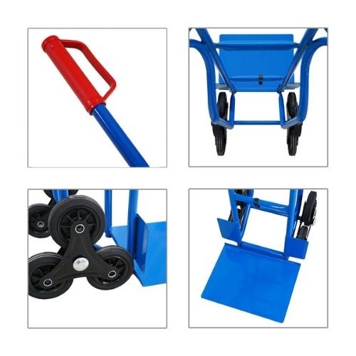 PROREGAL Treppensteiger RAGNAR mit XXL klappbarer Schaufel HxBxT 117x60x60cm Tragkraft 250kg 3 Vollgummireifen Stahlrahmen Blau Treppensackkarre Transportkarre klappbar