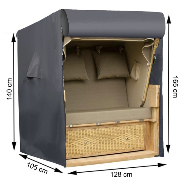 Strandkorb Schutzhülle Abdeckung Abdeckhaube Winterfest mit Dauerhaft PVC Beschichtung, stabil wasserdicht, Grau (128 x 105 x 165/140 cm)