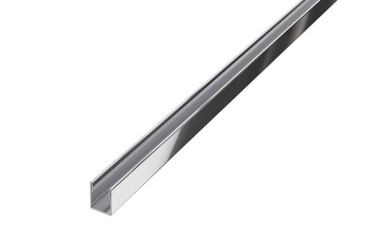 U-Profil aus glänzendem Metall für den Kantenschutz.