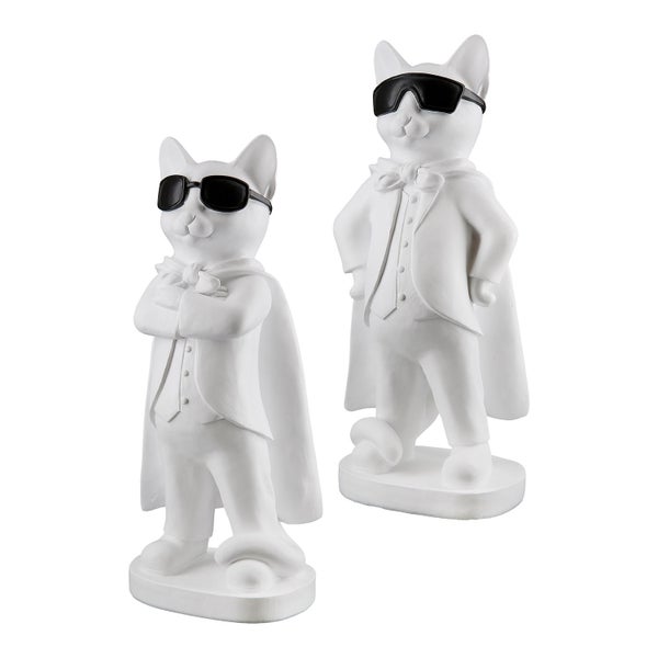 Figuren GILDE 2er Set HERO CAT Dekoobjekte weiß Höhe 30cm Kunstharz