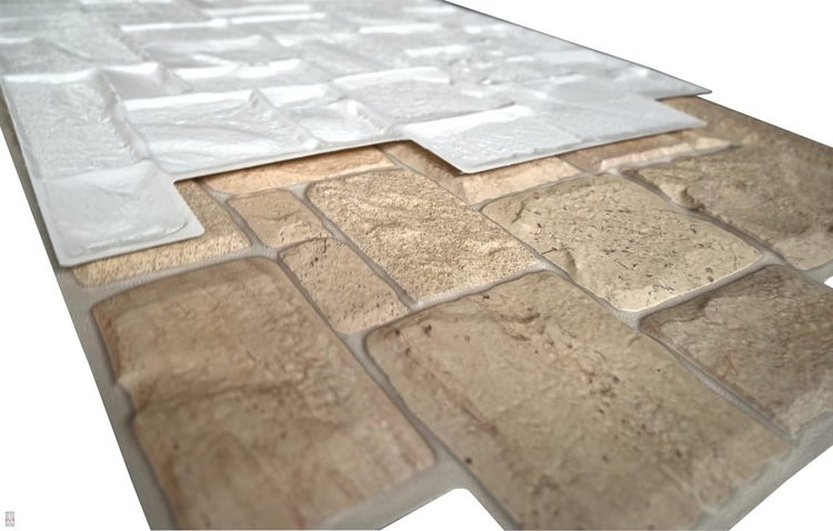 0,4m² 3D PVC Kunststoff Verkleidung Paneele Steinoptik Wandpaneele Wandverkleidung Decke Deckenpaneele Fliesen Imitat  (Beige Stone)