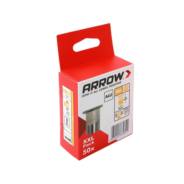 Arrow Blindnietmuttern M6 aus Aluminium, XXL-Packung mit 50 Stück.