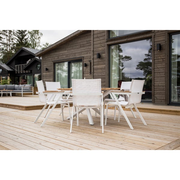 Mexico Gartenset Tisch Ø140cm natur, 6 Stühle weiß. 140 X 140 X 76 cm