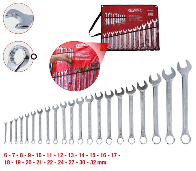 KS TOOLS Ringmaulschlüssel-Satz abgewinkelt 21tlg. 6 - 32 mm + GRATIS Besteck-Set 3tlg.