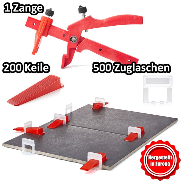 Fliesen Nivelliersystem mit Verlegesystem und Tabelle zur Berechnung des Bedarfs an Zuglaschen