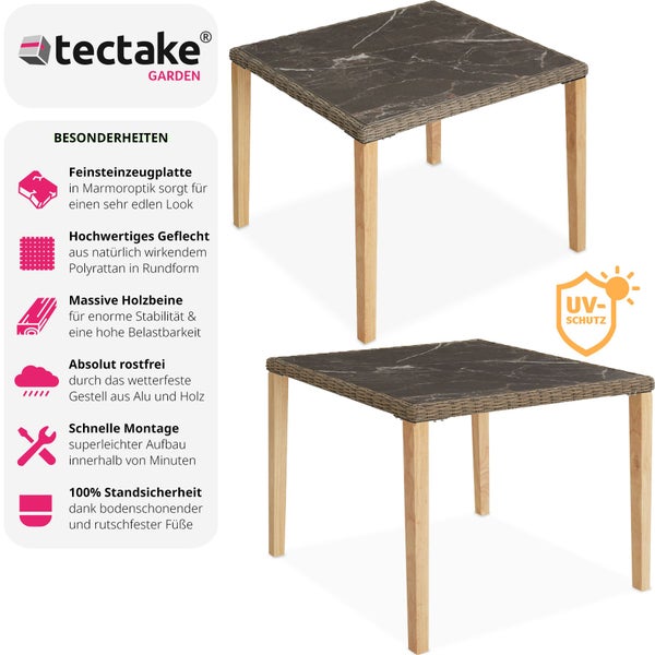 Rattan Tisch tectake Tarent 93,5 x 93,5 x 75 cm mit Aluminium- und Holzgestell natur