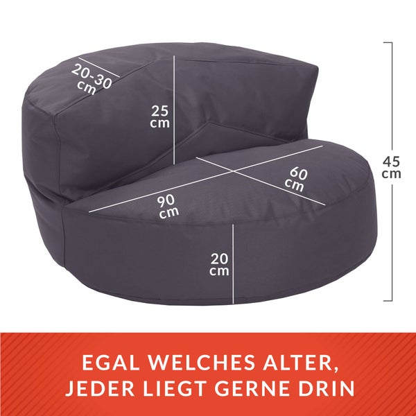 Green Bean Sitzsack Sofa mit Füllmaterial - Lounge im Sitzsack-Design 90x50cm mit ergonomischer Rückenlehne & waschbarem Bezug - Indoor und Outdoor geeignet in Anthrazit