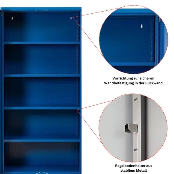 PROREGAL Stahlschrank Bee 7 Fachböden HxBxT 195 x 120 x 42 cm Pulverbeschichtetes Fachbodenmaterial Blau & Blau