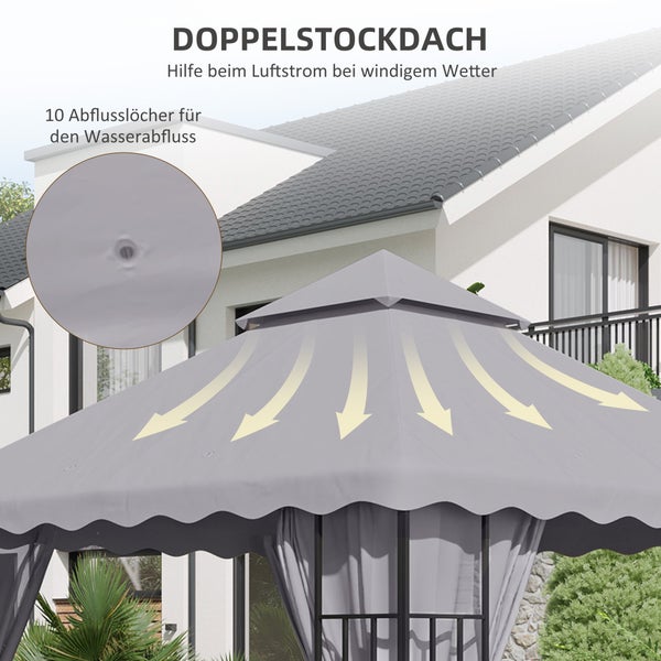 Outsunny Ersatzdach, ca.3 x 3 m, Ersatzbezug Doppel-Dach für Gartenzelt, Polyester, Hellgrau