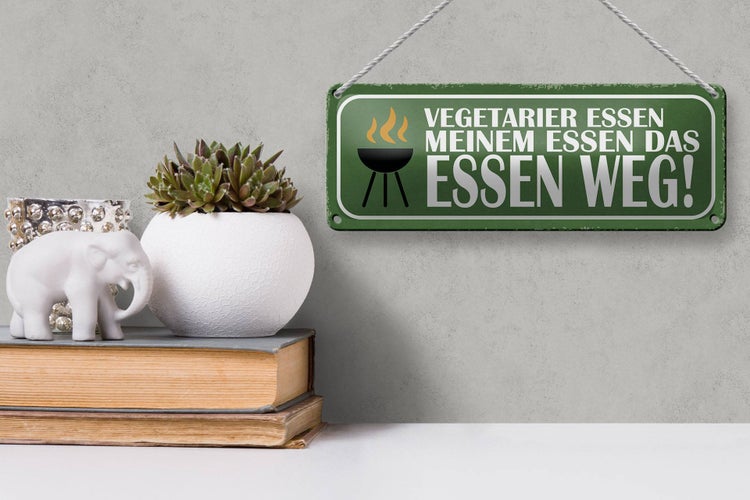 Blechschild Spruch 27x10cm Vegetarier essen das Essen weg Dekoration