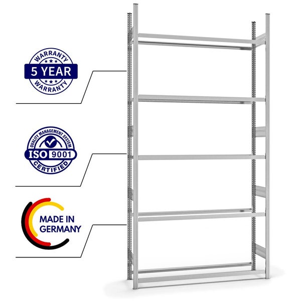 PROREGAL Reifenregal Stecksystem T-Profil Grundregal HxBxT 300 x 150 x 40 cm 5 Ebenen Fachlast 150 kg Verzinkt