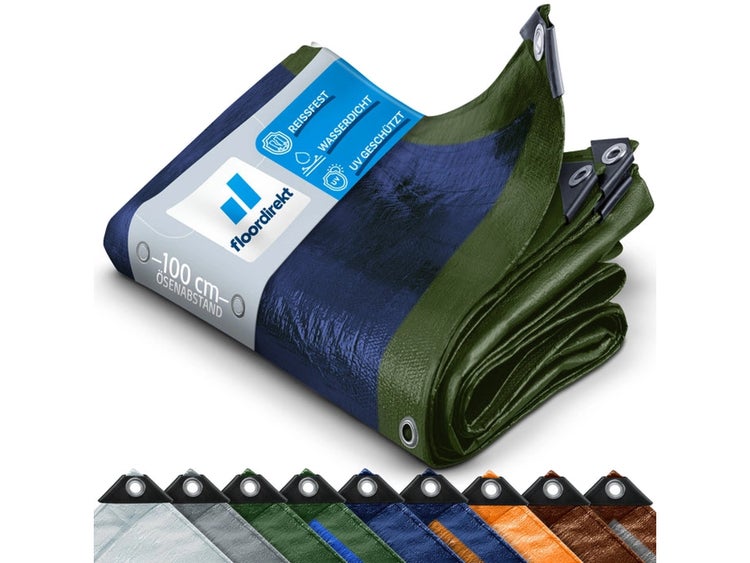 FLOORDIREKT Abdeckplane - Wasserdichte Plane - mit Ösen - Schutzplane - 80 g/m² - 4 x 6 m - Grün-Blau