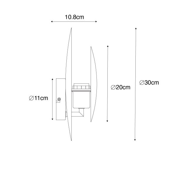 Technische Zeichnung einer Wandleuchte mit Maßangaben.