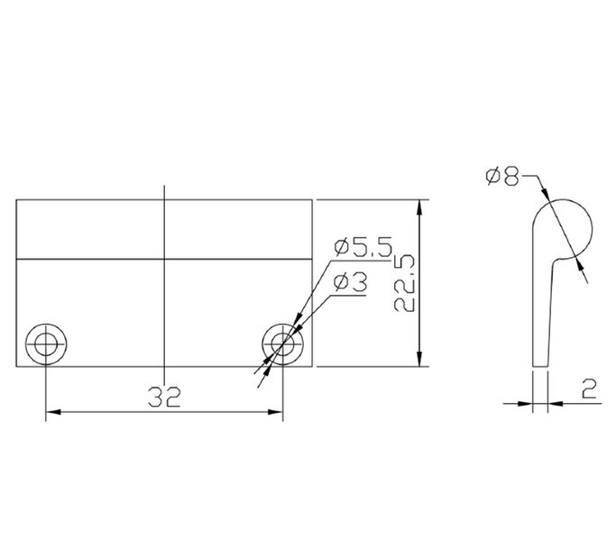 Technische Zeichnung eines Bauteils mit Maßangaben