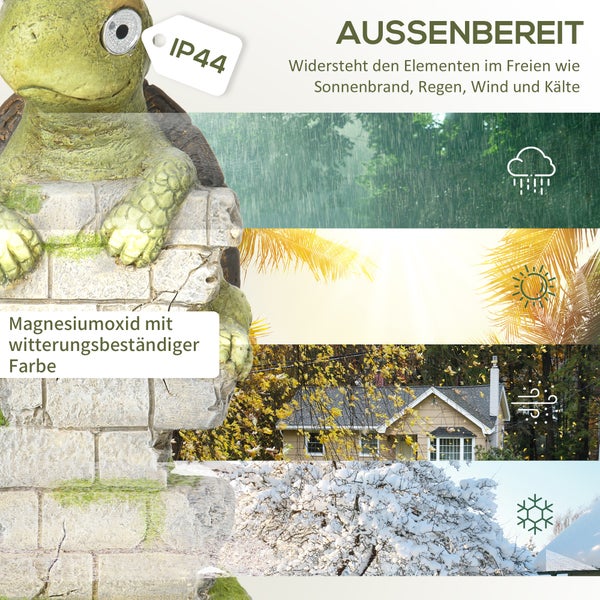 Outsunny Gartenfigur Schildkröte mit LED Solarleuchte, Gartenstatue, Gartenfigur, 36,5 cm Skulptur, Outdoor-Ornament für Rasen, Garten, Hof