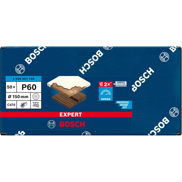 Bosch 50x Expert C470 Schleifpapier Mehrloch für Exzenterschleifer 150 mm G 60 - 2608901136