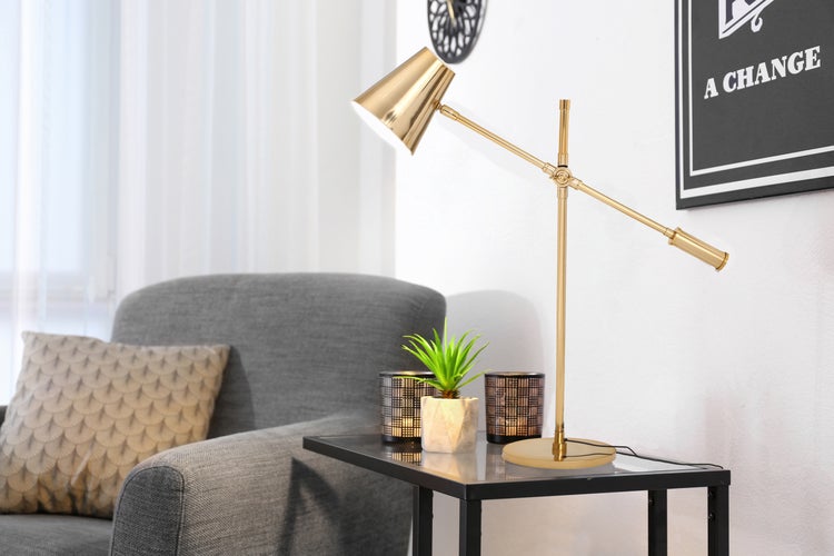 Minimalistische Tischlampe Gold, Tischleuchte modern | Wohnzimmer Esszimmer Leuchte