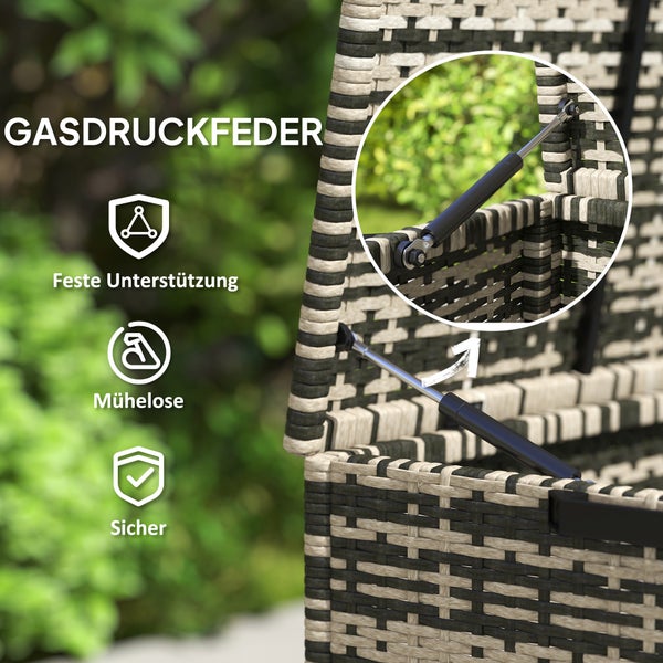Outsunny Rattan Auflagenbox 350L 2-Ebenne wetterfest Kissenbox mit Deckel Hebestangen Tragegriffe UV-beständig Gartenbox Aufbewahrungsbox Gartentruhe für Garten Terrasse Balkon 118x57x69 cm Mischgrau